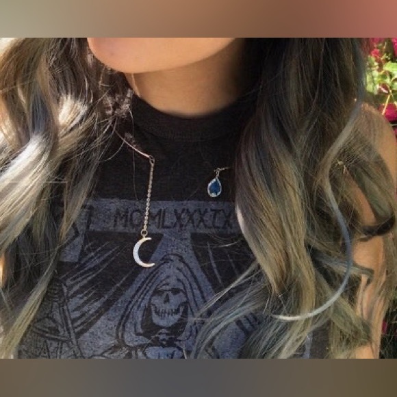 ✨3for$38 New Golden Boho Open Collar Rhinestone Moon Blue Jewel Necklace - Picture 10 of 15